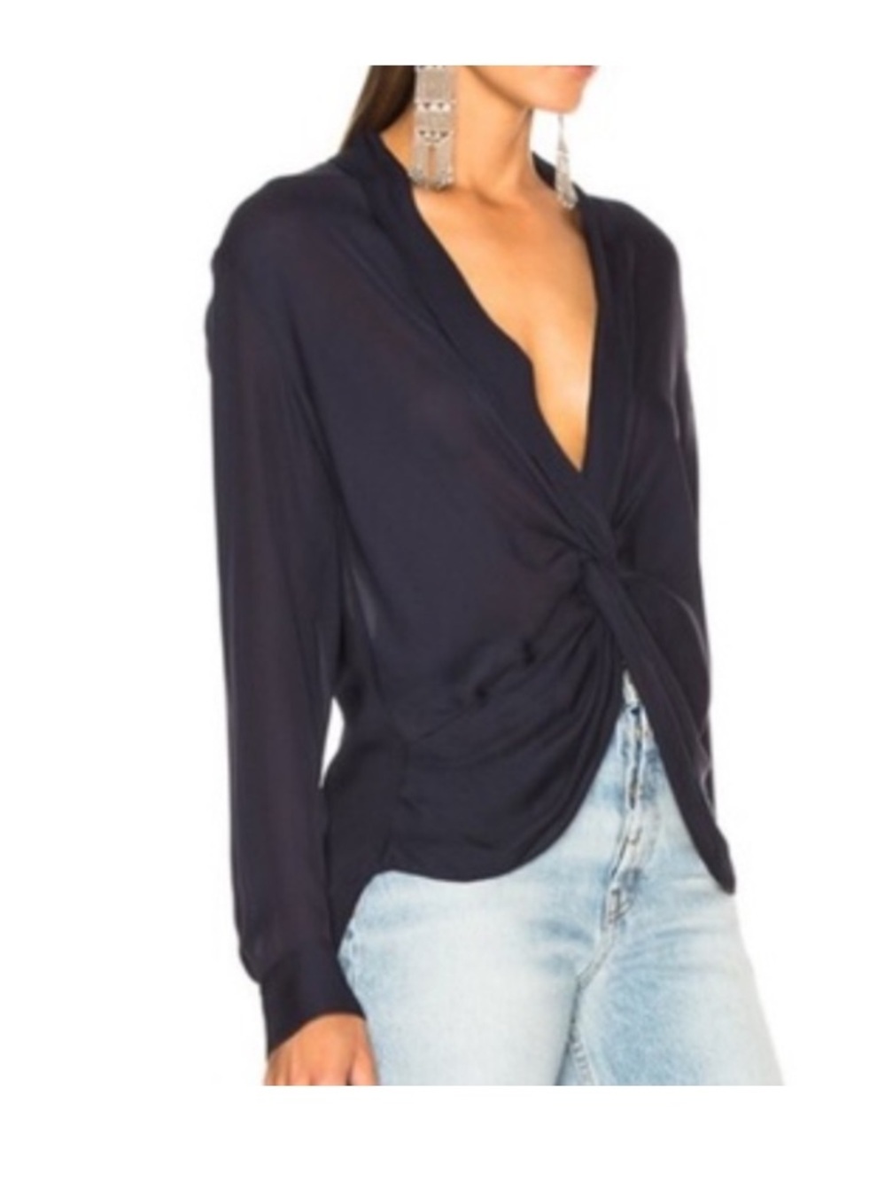 L'agence Mariposa Blouse in Navy Midnight Silk Twist Front Blouse Size Medium